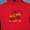 'Anti Social Social Distancing' Red Unisex Embroidered Hoodie