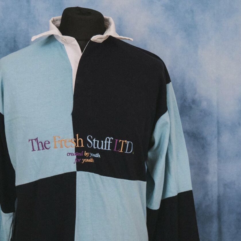 The Fresh Stuff LTD Unisex Embroidered Quartered Navy/Blue Rugby Shirt