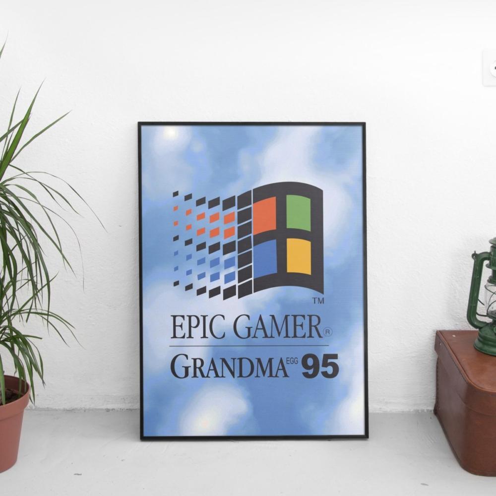 Epic Gamer Grandma - Retro Computer Logo Poster