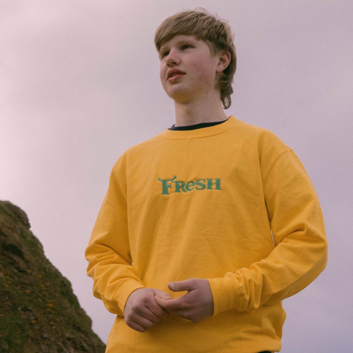 Fresh Swamp Yellow Unisex Embroidered Sweater