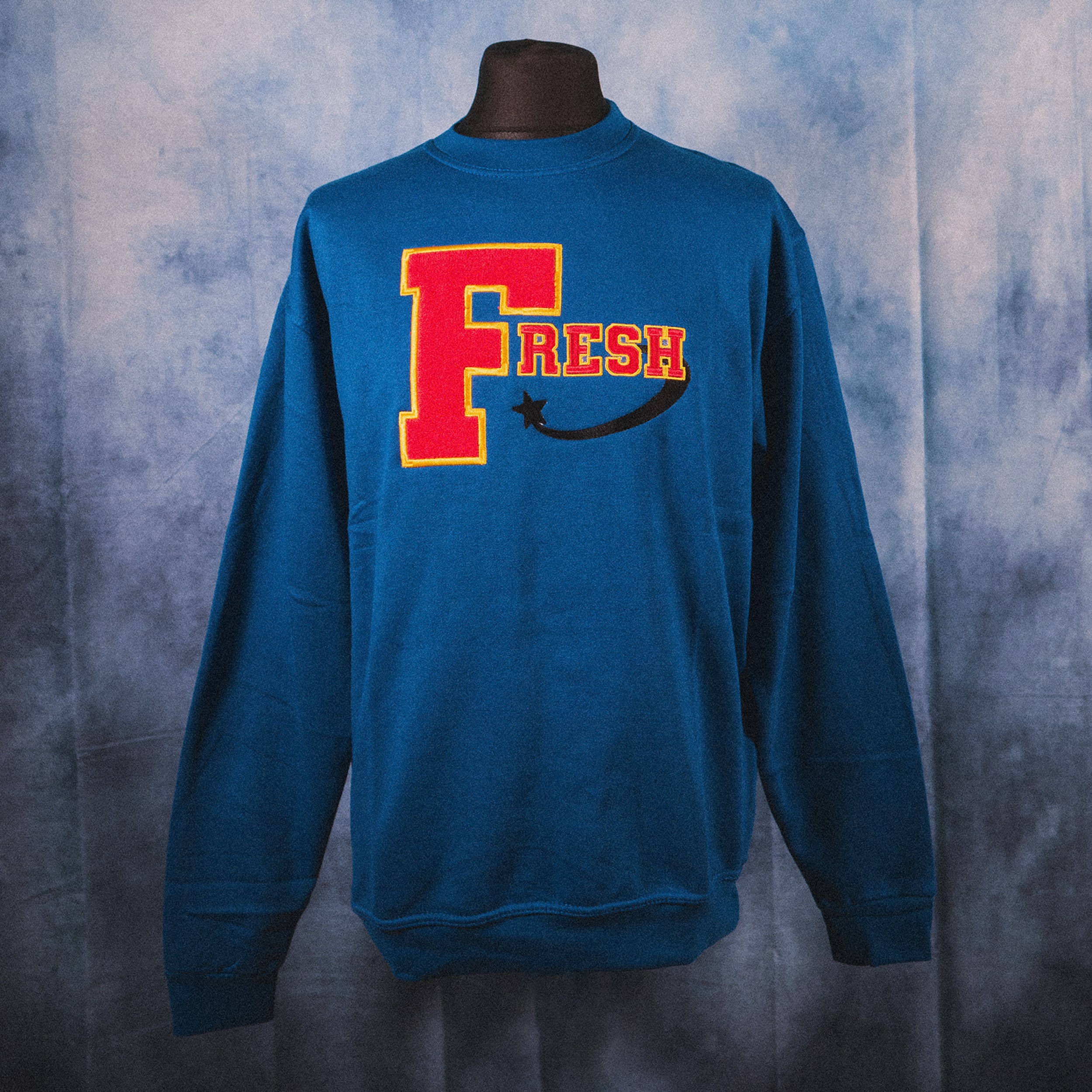 The Fresh Stuff – Varsity Unisex Embroidered Sweatshirt (Blue)