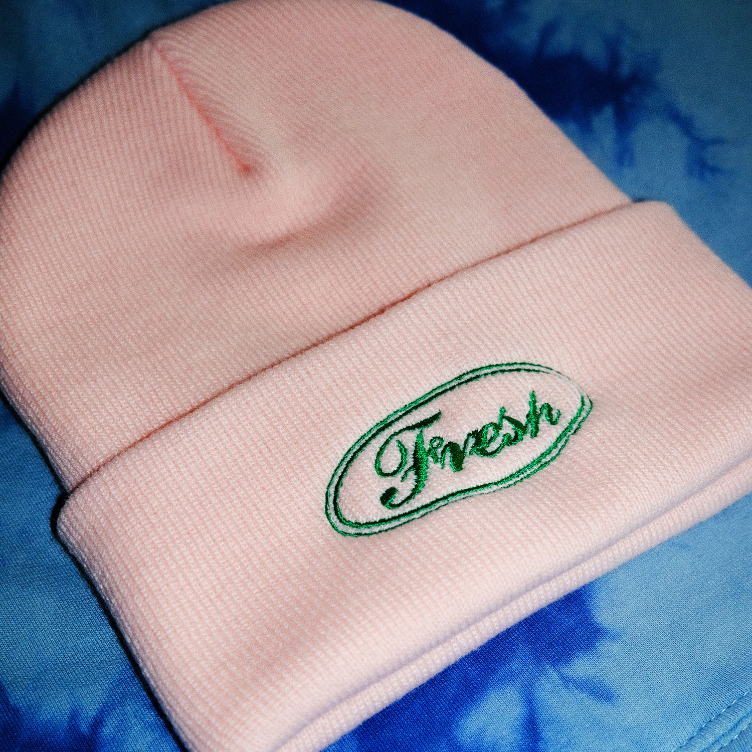 Fresh Motors – Light Pink & Green Embroidered Beanie