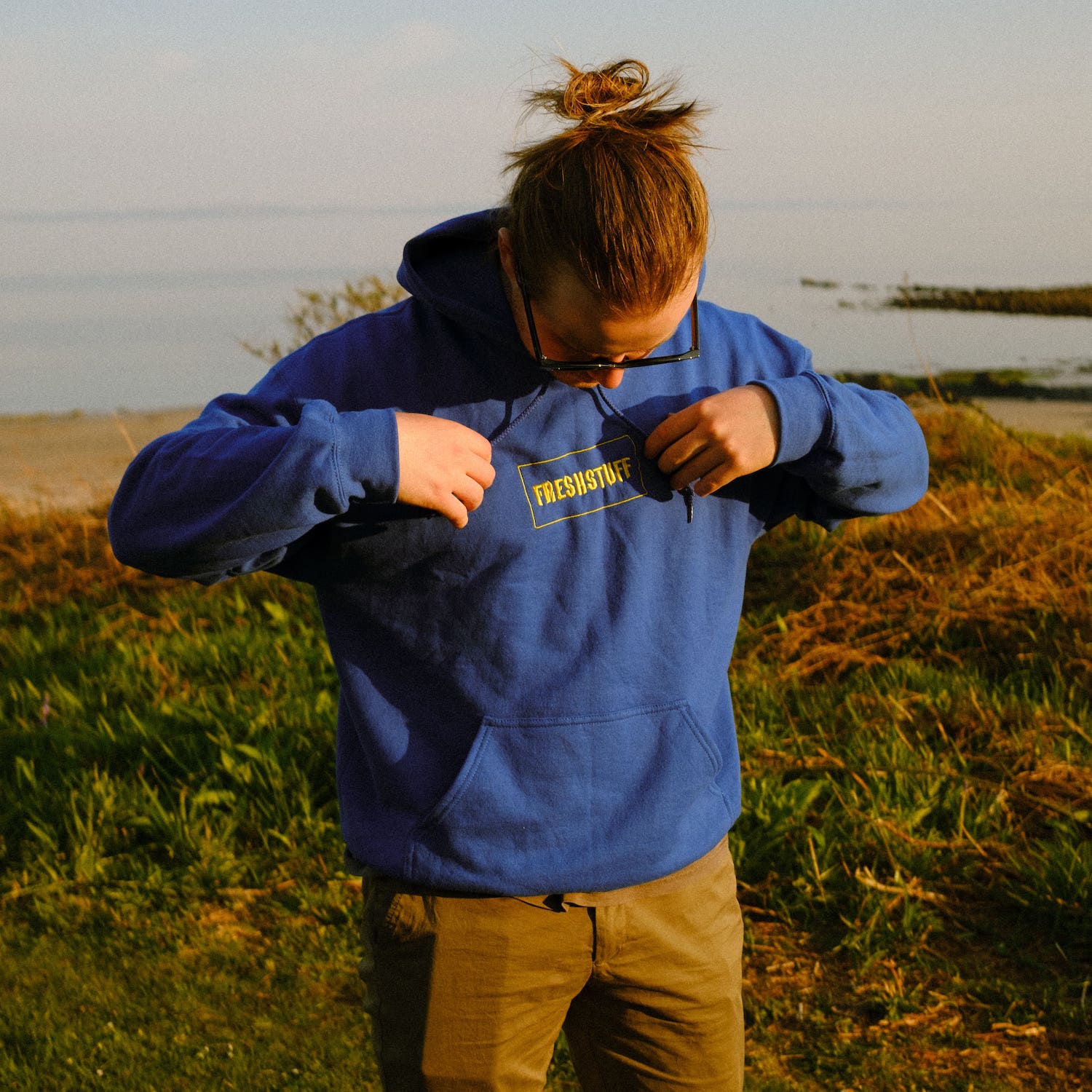 Fresh Home Video Unisex Embroidered Blue Hoodie