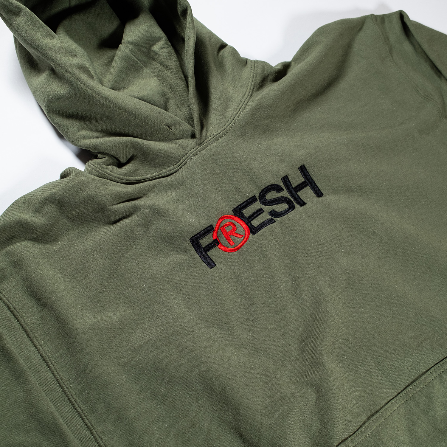 Fresh Rights Reserved Unisex Embroidered Army Green Hoodie