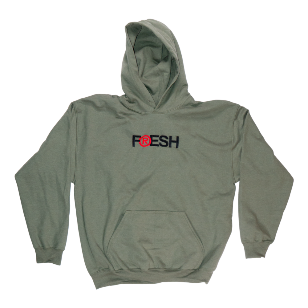 Fresh Rights Reserved Unisex Embroidered Army Green Hoodie