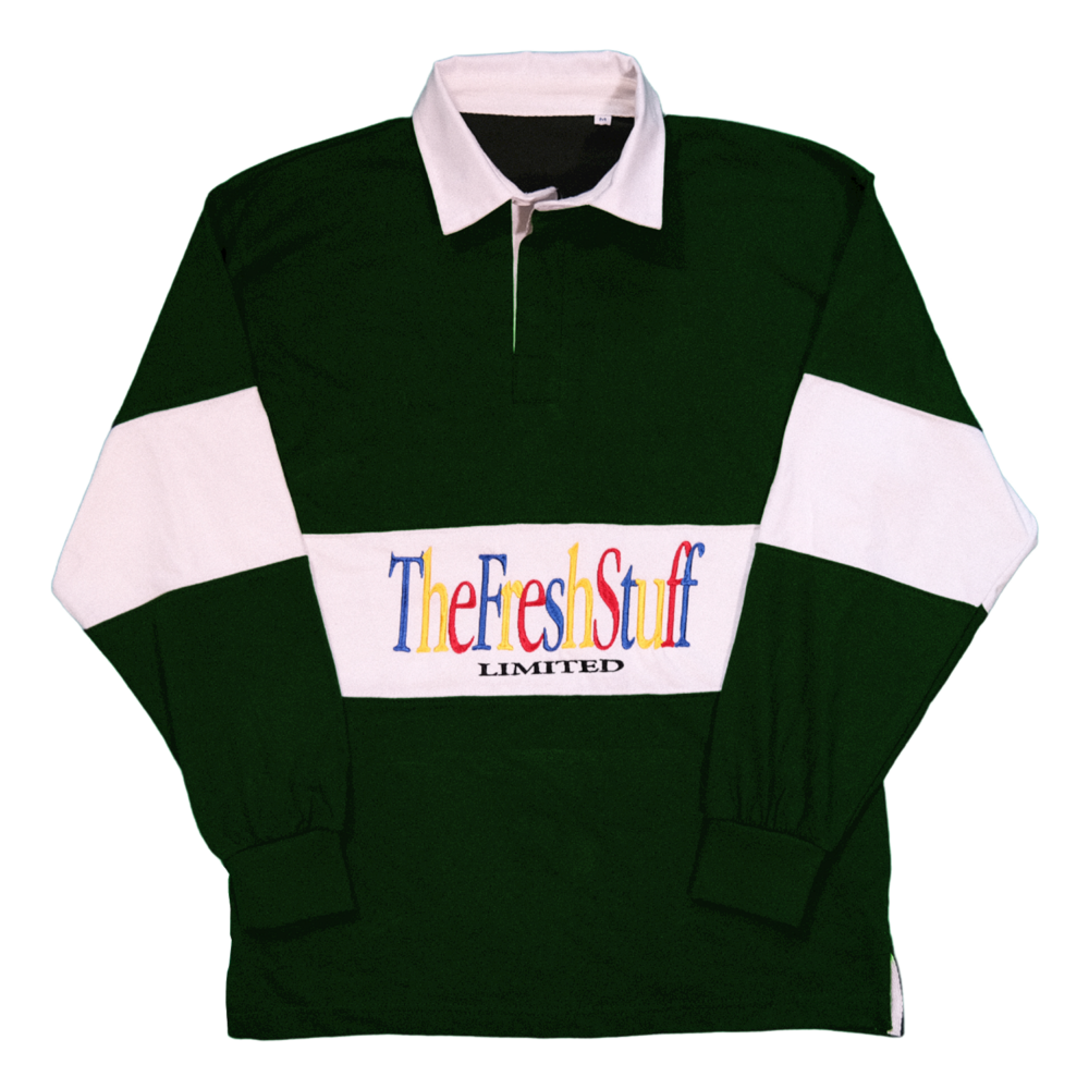 The Fresh Stuff Limited Unisex Embroidered Green Striped Rugby Shirt